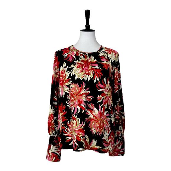 Who What Wear Top Round Neck Long Sleeves Black Red Floral Satin Women’s Size XL - Picture 3 of 14